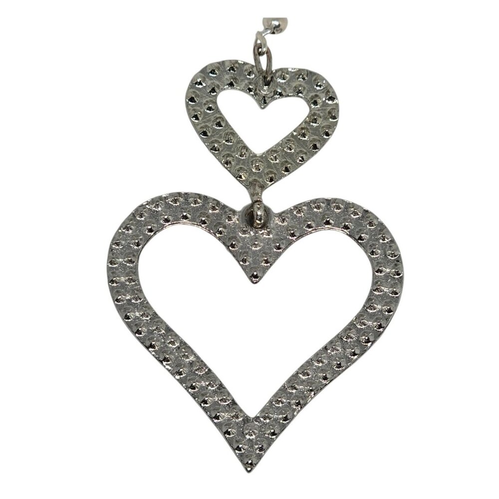 Sparkling Crystal Double Heart Drop Earrings Vintage Style Silver-Tone Openwork - Picture 6 of 6